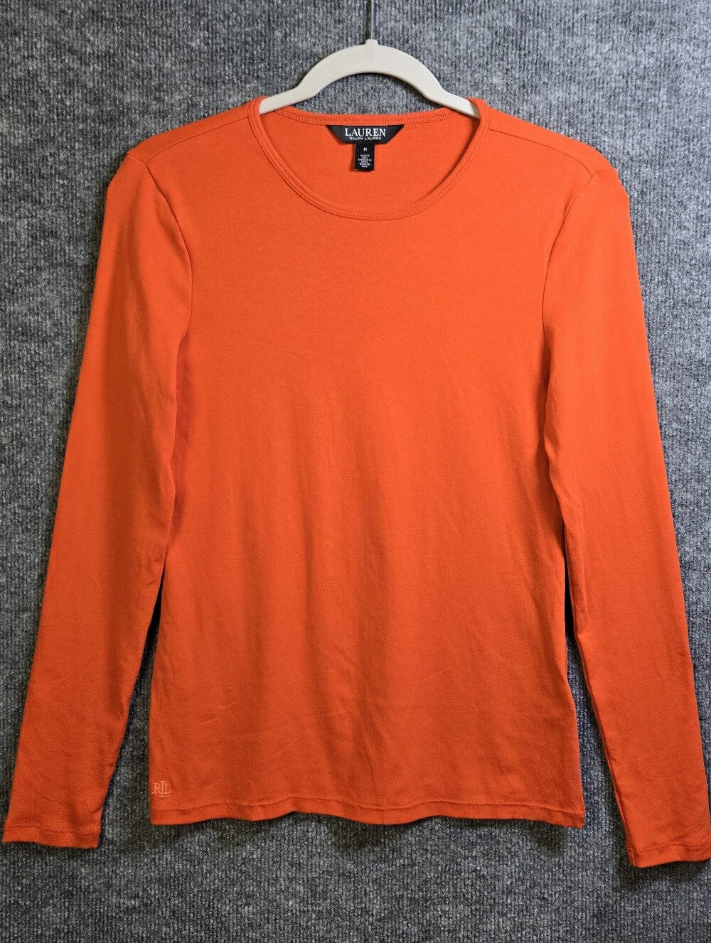 Lauren Ralph Lauren T Shirt Womens M Pumpkin Orange Cotton Stretch Long Sleeve